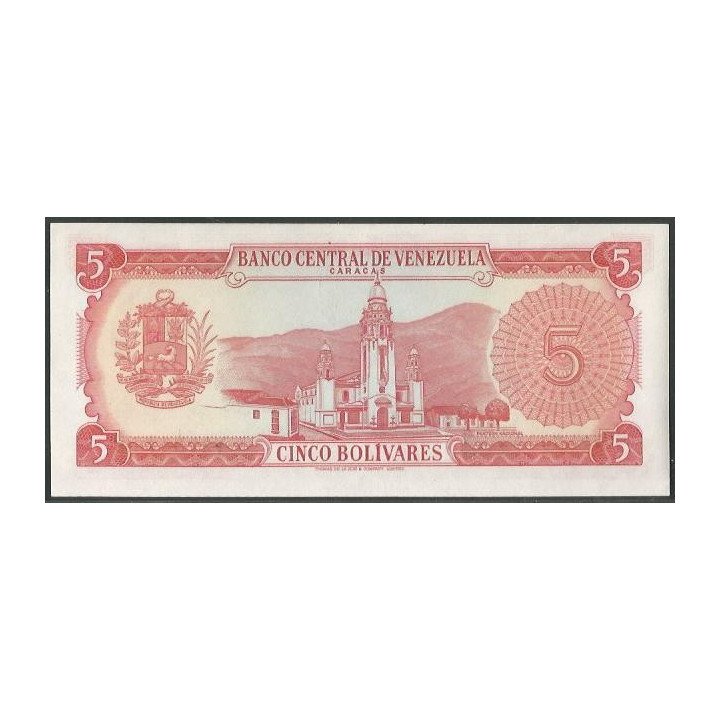 Venezuela 5 Bolivares 29 Ene 1974 V 7 Dig P50h reverso