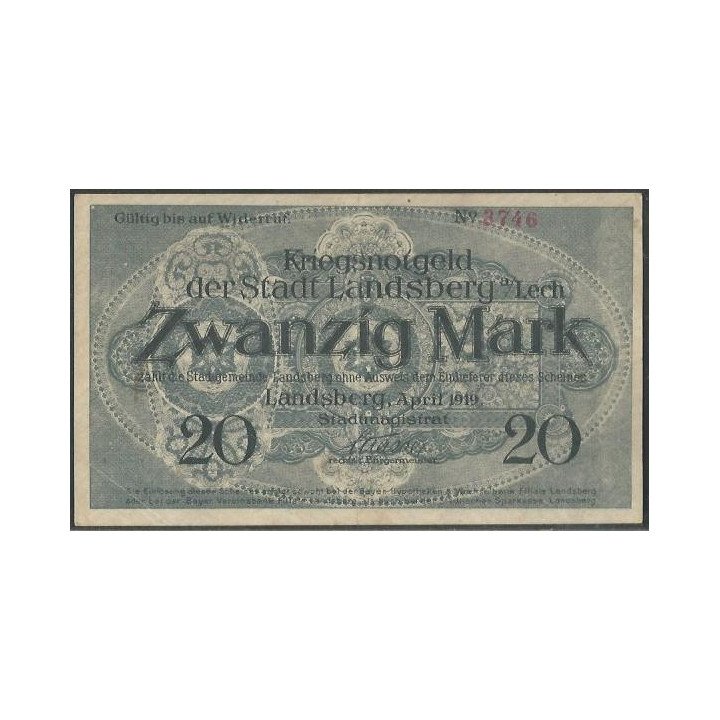 Alemania - Landsberg 20 Mark Abr 1919
