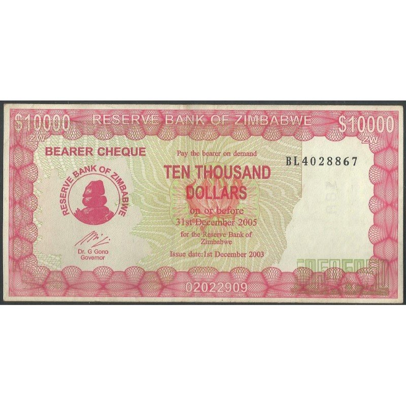 Zimbabwe, 10.000 Dollars 1 Dic 2003 P22e