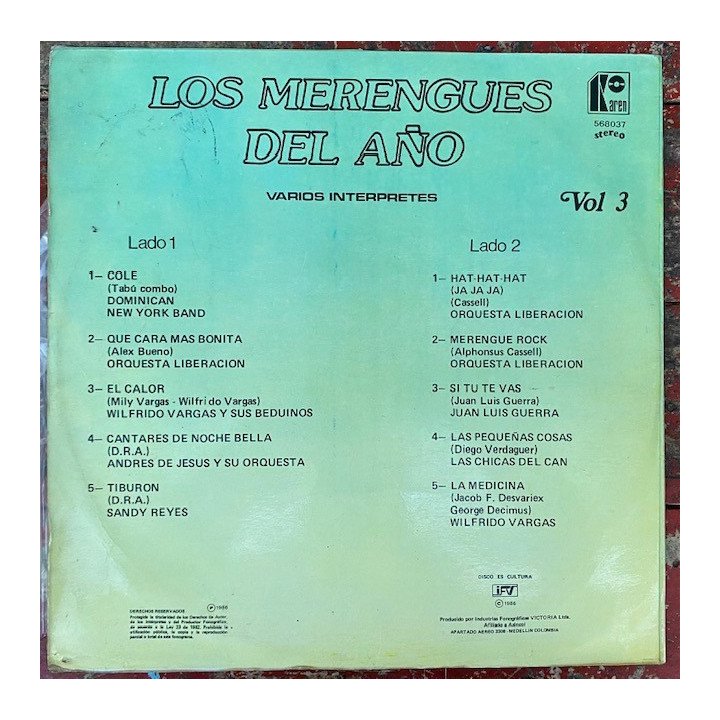 Los merengues del año vol 3 - Colombia 1986 reverso