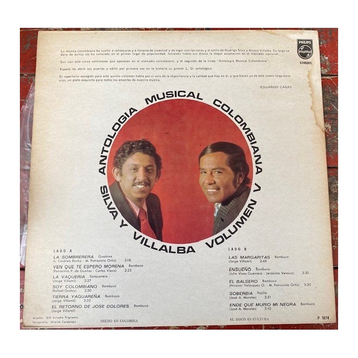 Silva & Villalba Antologia musical colombiana vol v - Colombia 1974 reverso