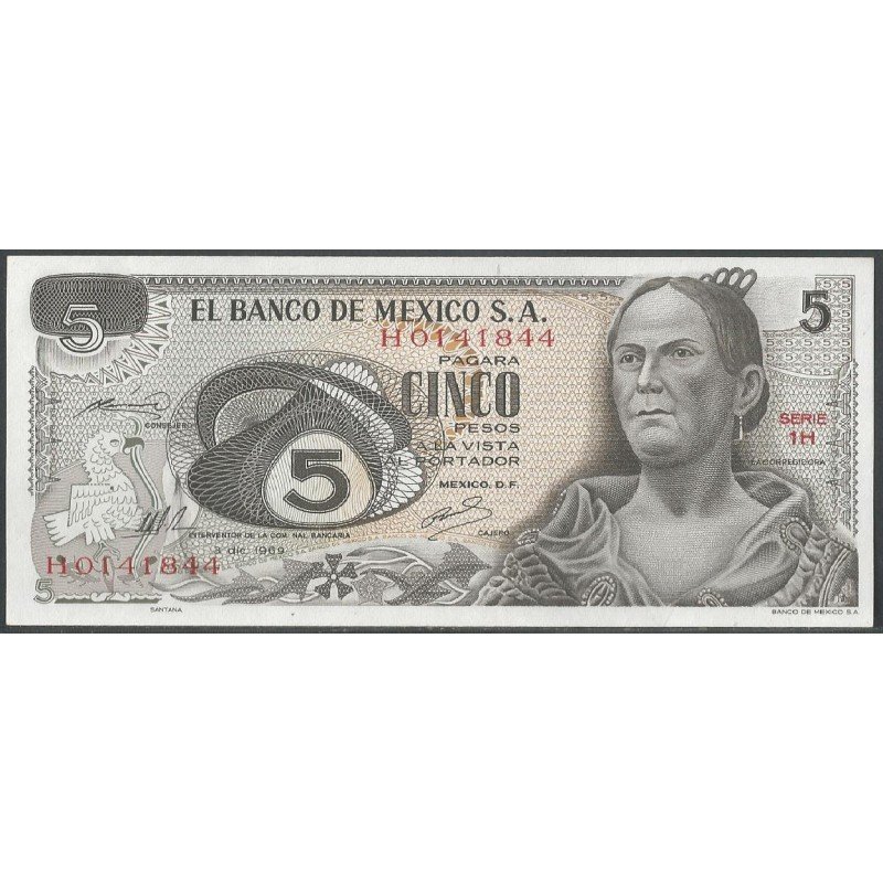Mexico, 5 Pesos 3 Dic 1969 Serie 1H P62a