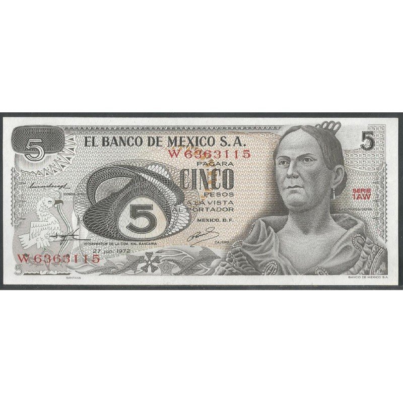 Mexico, 5 Pesos 27 Jun 1972 Serie 1AW P62c