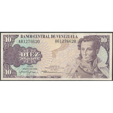 Venezuela, 10 Bolivares 29 Ene 1980 A 8 Dig P57a