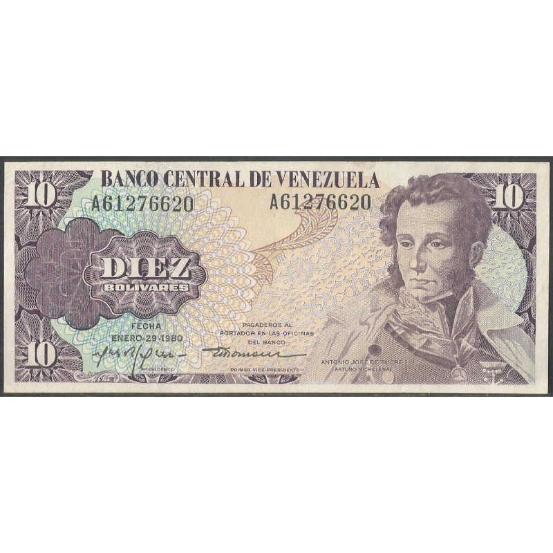 Venezuela, 10 Bolivares 29 Ene 1980 A 8 Dig P57a