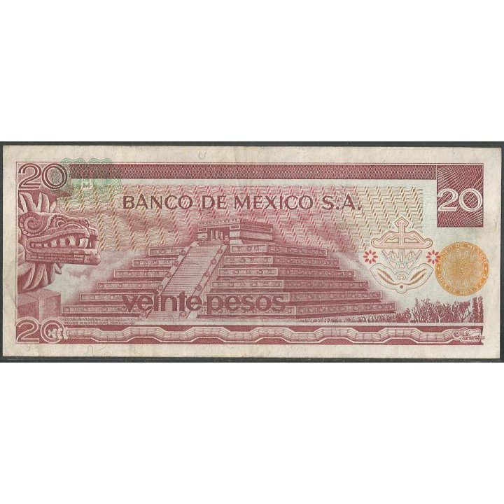 Mexico 20 Pesos 8 Jul 1976 Serie BR P64c reverso