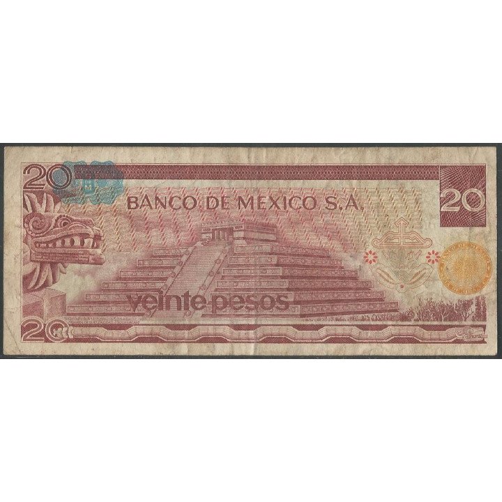 Mexico 20 Pesos 8 Jul 1977 Serie DN P64d reverso