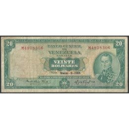 Venezuela 20 Bolivares 5 Mar 1968 M 7 Dig P46b