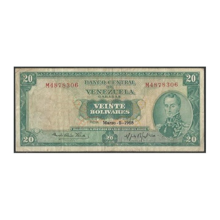 Venezuela 20 Bolivares 5 Mar 1968 M 7 Dig P46b