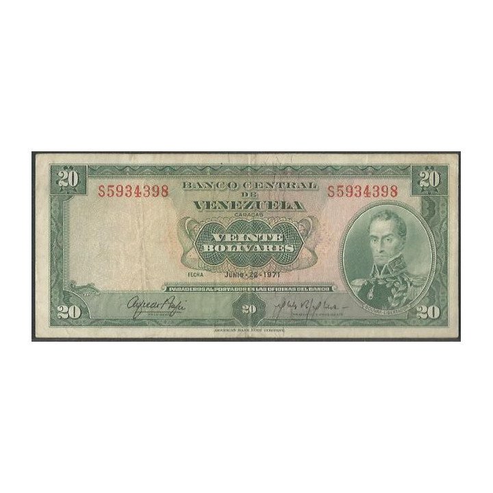 Venezuela 20 Bolivares 22 Jun 1971 S7 P52a