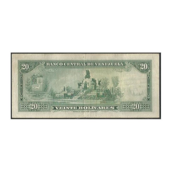 Venezuela 20 Bolivares 22 Jun 1971 S7 P52a reverso