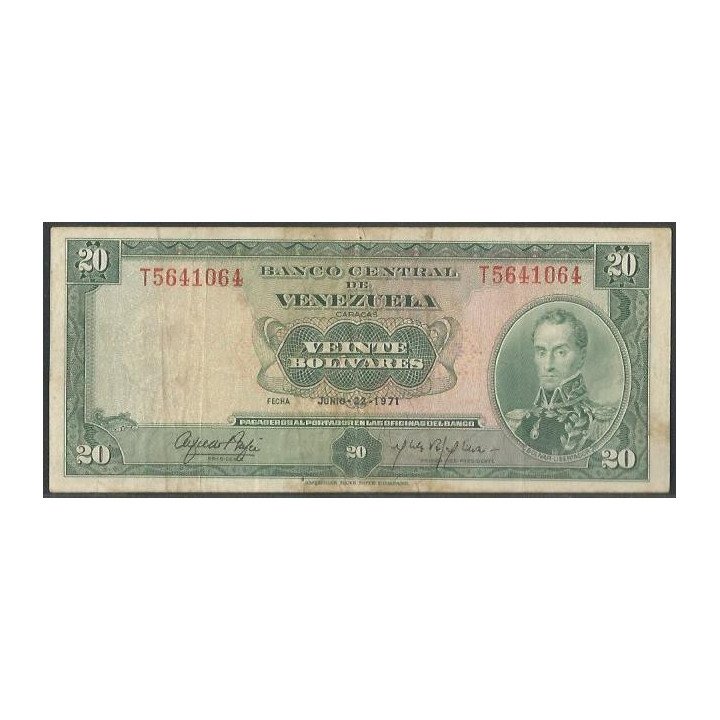 Venezuela 20 Bolivares 22 Jun 1971 T7 P52a