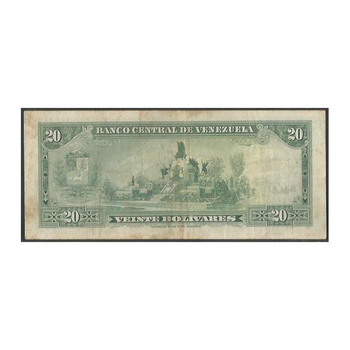 Venezuela 20 Bolivares 22 Jun 1971 T7 P52a reverso