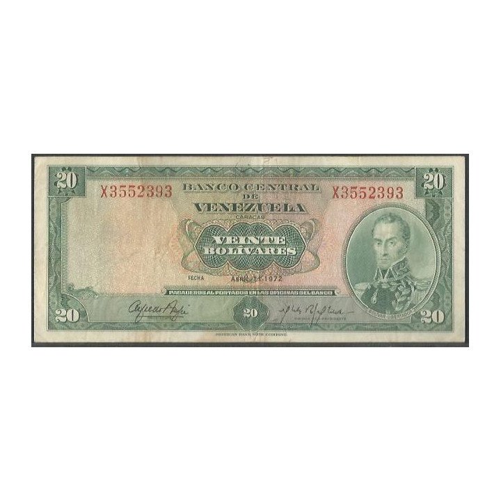 Venezuela 20 Bolivares 11 Abr 1972 X7 P52b