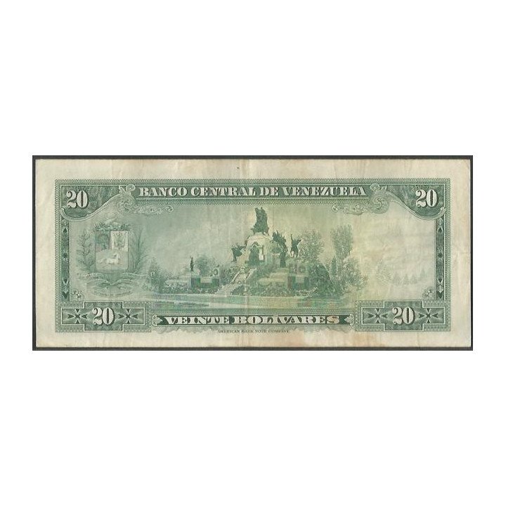 Venezuela 20 Bolivares 11 Abr 1972 X7 P52b reverso