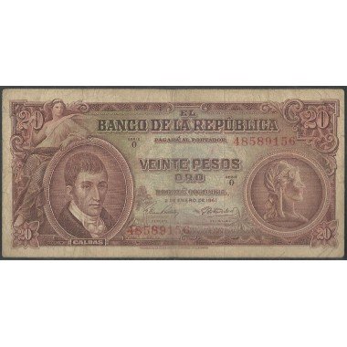 Billete de 20 Pesos 2 Ene 1961 BGW220