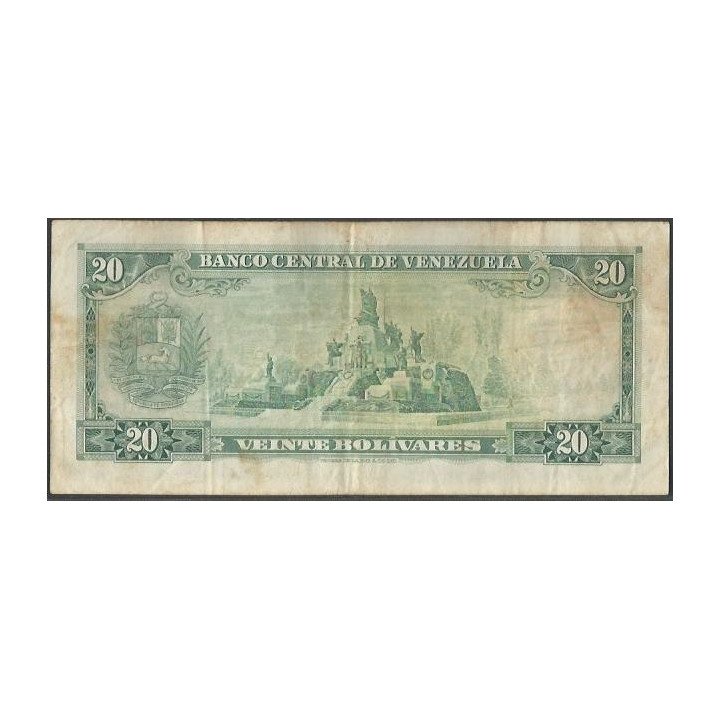 Venezuela 20 Bolivares 29 Ene 1974 A 7 Dig P46e reverso