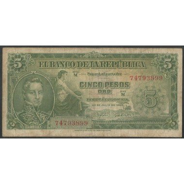 Billete de 5 Pesos 20 Jul 1960 M50695969 BGW125