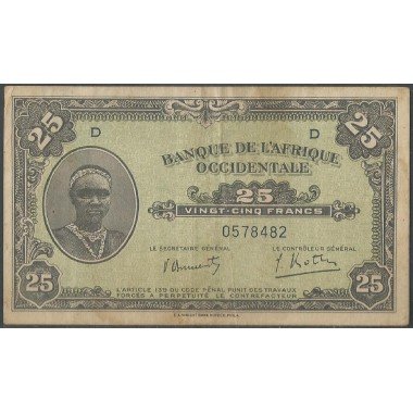 Africa Occidental Francesa, 25 Francs 14 Dic 1942 P30a