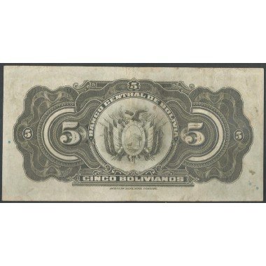 Bolivia, 5 Bolivianos L 20 Jul 1928 Serie X9 P120a