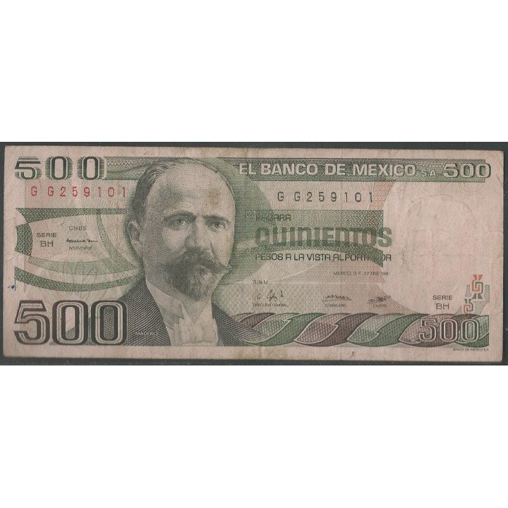 Mexico 500 Pesos 27 Ene 1981 Serie BH P75a