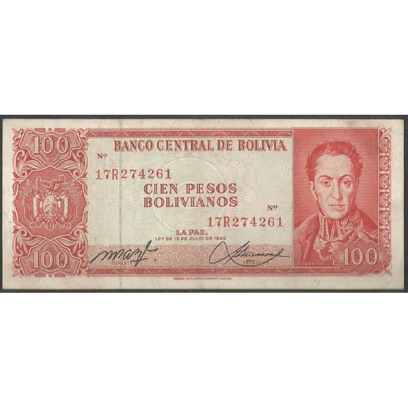 Bolivia, 100 Pesos Bolivianos L 13 Jul 1962 Serie 17R P164A