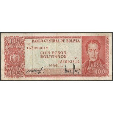 Bolivia, 100 Pesos Bolivianos L 13 Jul 1962 Serie 15Z P164A