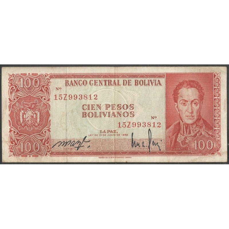 Bolivia, 100 Pesos Bolivianos L 13 Jul 1962 Serie 15Z P164A