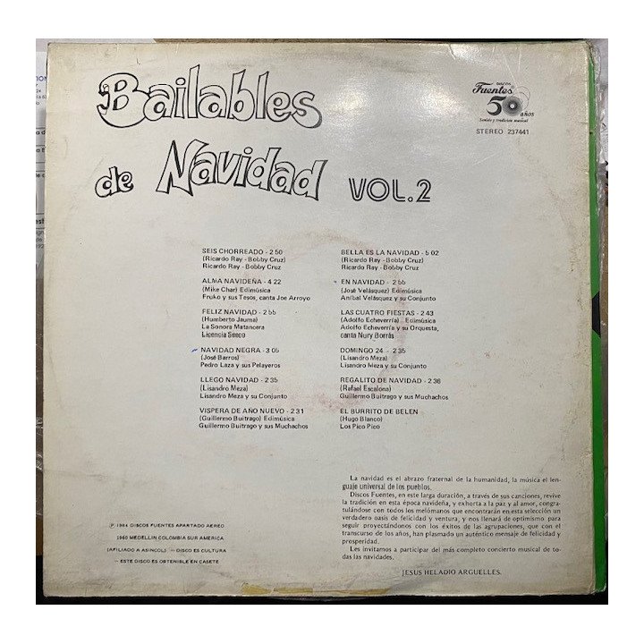 Bailables de Navidad Volumen 2 - Colombia 1984 reverso