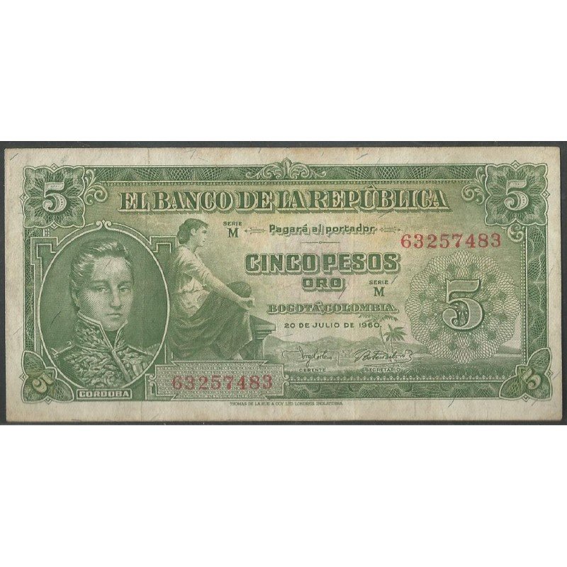 Billete de 5 Pesos 20 Jul 1960 M63257483 BGW125