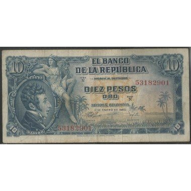 Billete de 10 Pesos 1 ene 1960 N53182901 BGW175