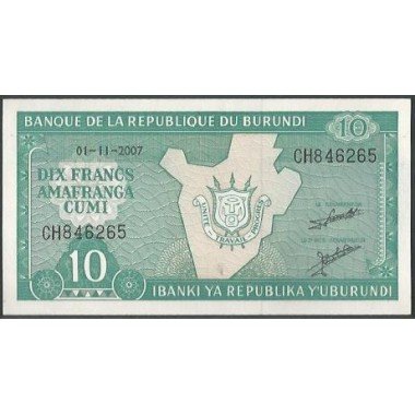 Burundi, 10 Francs 1 Nov 2007 P33e