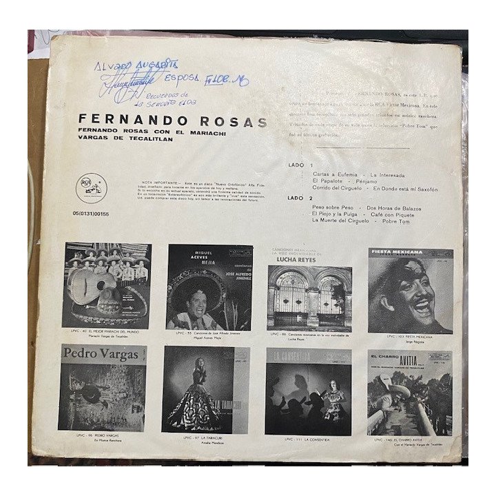 Fernando Rosas con el mariachi de Tecalitlan - Colombia reverso