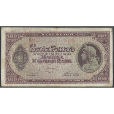 Hungria, 100 Pengo 5 Abr 1945 P111b