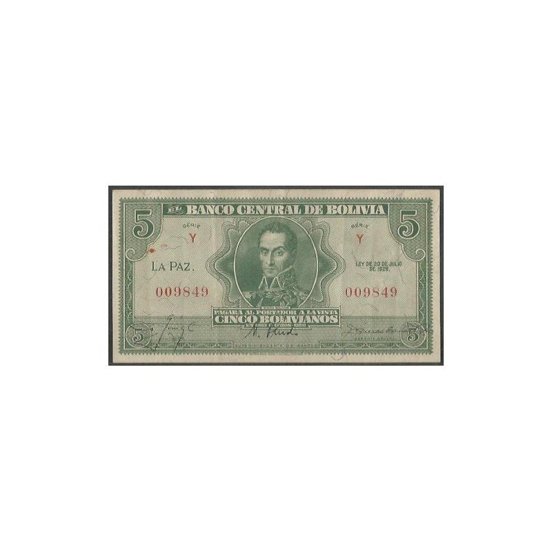 Bolivia, 5 Bolivianos L 20 Jul 1928 Serie Y P129