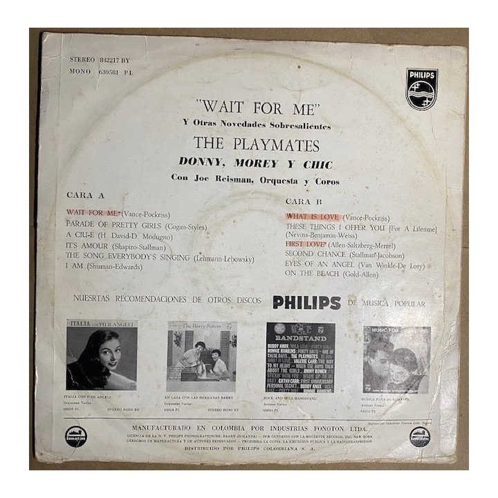 The Playmates - Wait for me - Colombia 1960 reverso