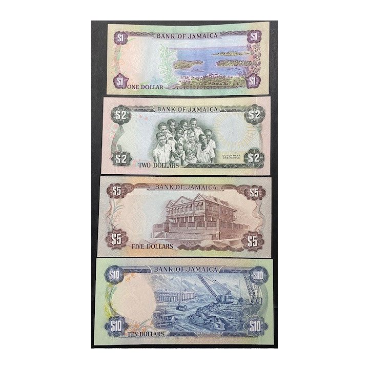 Jamaica 1 2 5 y 10 Dollars L1960 (77) Firma 4 PCS2 reverso