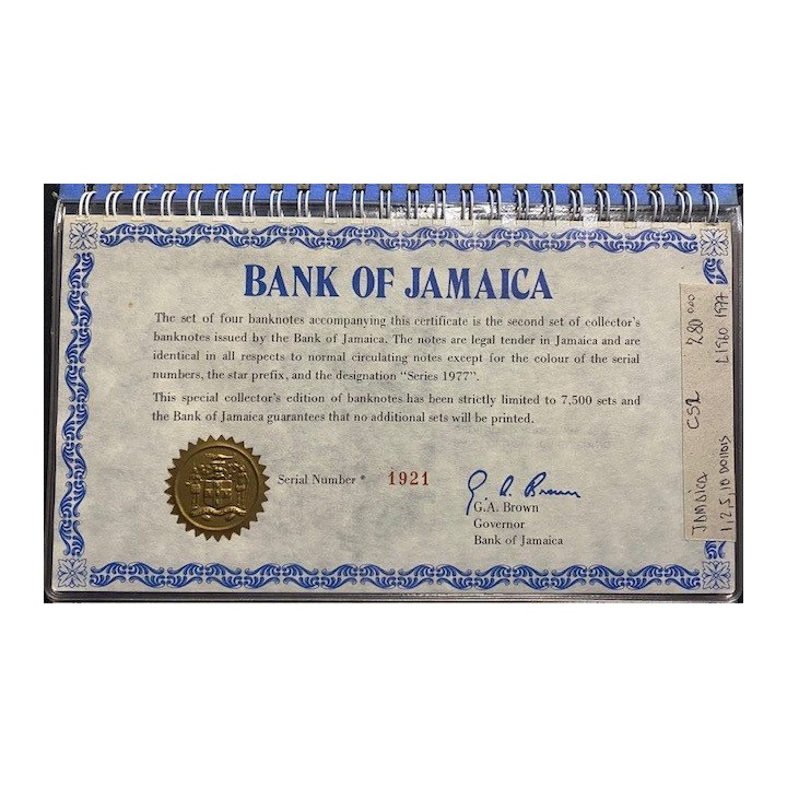 Jamaica 1 2 5 y 10 Dollars L1960 (77) Firma 4 PCS2 reverso