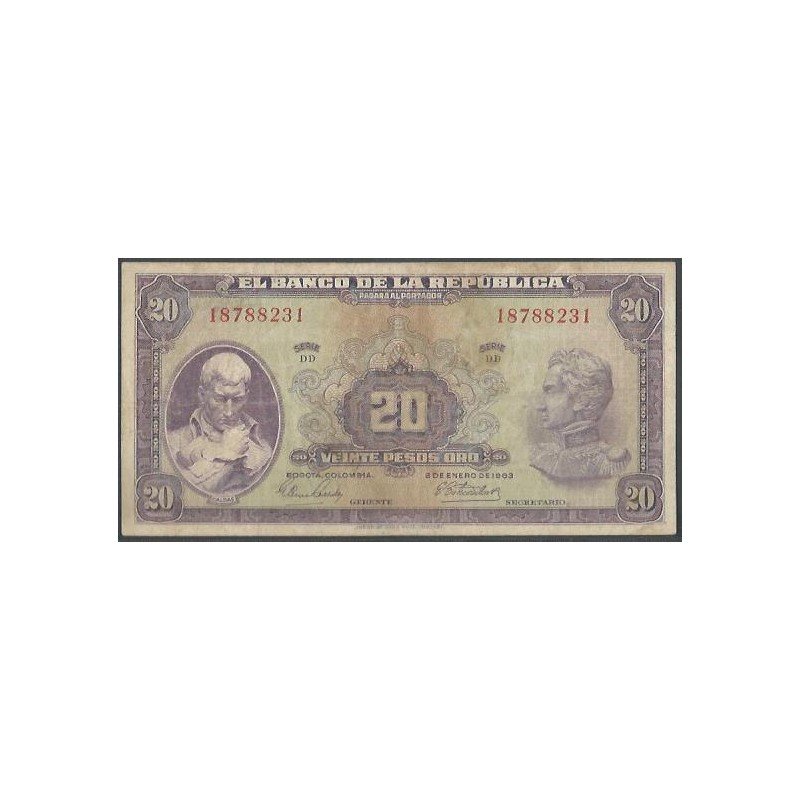 Billete de 20 Pesos 2 Ene 1963 BGW221