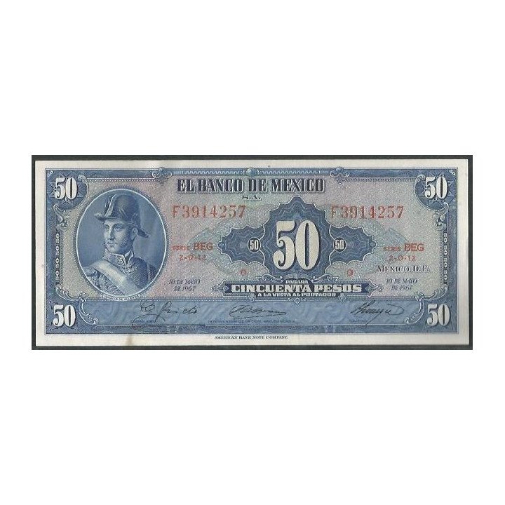 Mexico 50 Pesos 10 May 1967 Serie BEG P49q