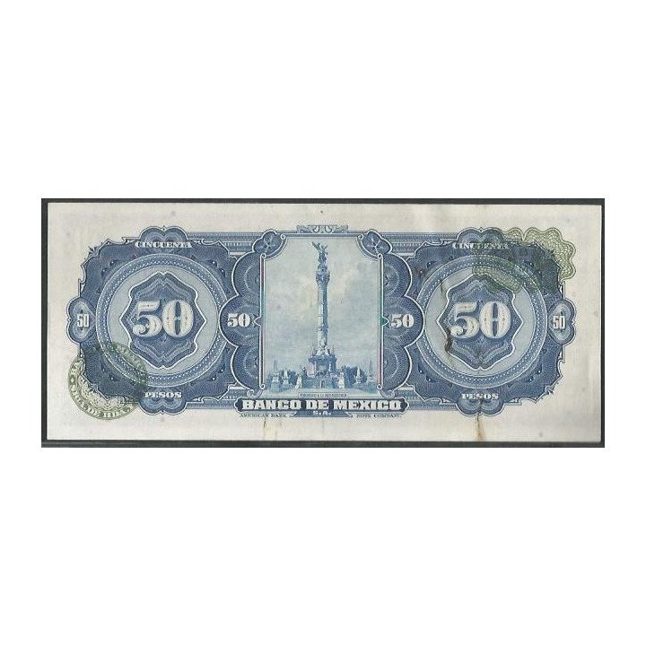 Mexico 50 Pesos 10 May 1967 Serie BEG P49q reverso
