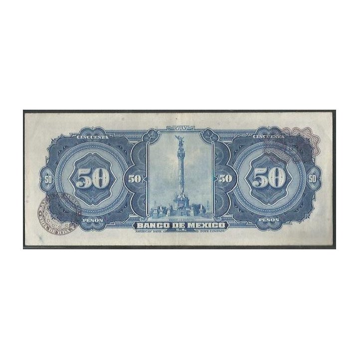Mexico 50 Pesos 29 Dic 1972 Serie BPR P49u reverso