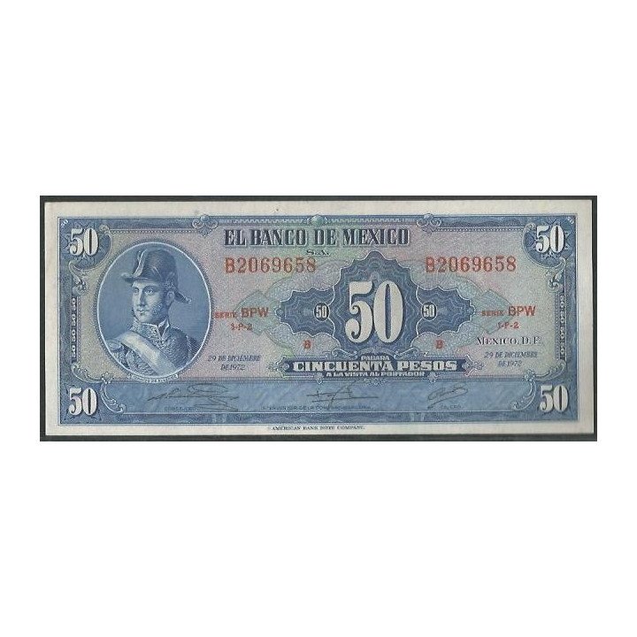 Mexico 50 Pesos 29 Dic 1972 Serie BPW P49u