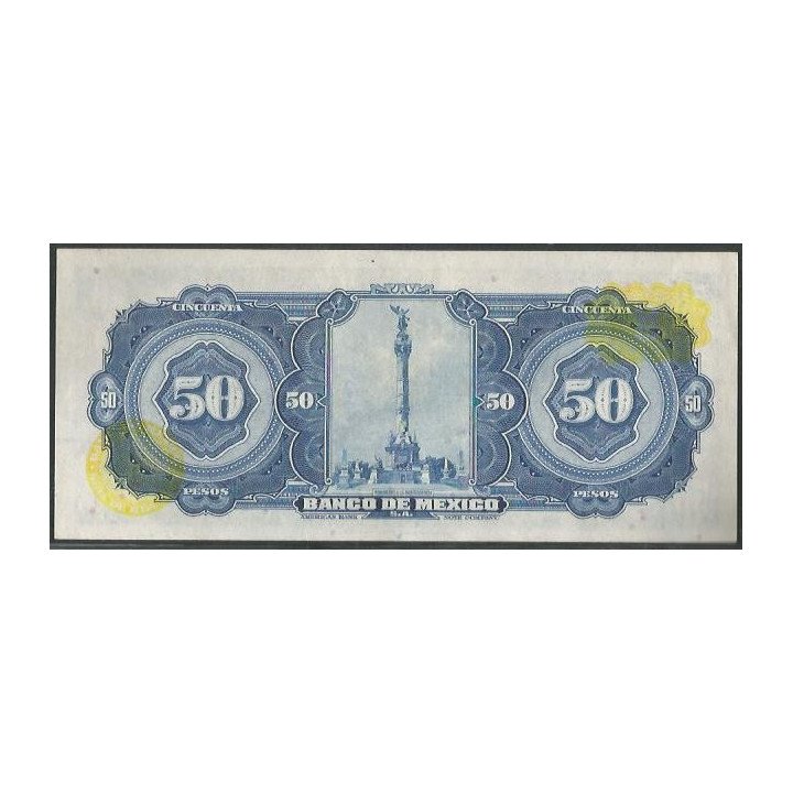 Mexico 50 Pesos 29 Dic 1972 Serie BPW P49u reverso