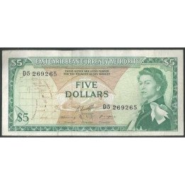 Estados del Caribe Oriental 5 Dollars ND1965 Firma 10 P14h