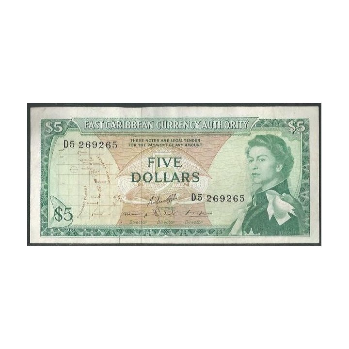 Estados del Caribe Oriental 5 Dollars ND1965 Firma 10 P14h