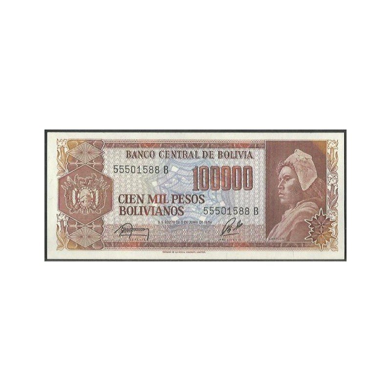 Bolivia, 100.000 Pesos Bolivianos D 5 Jun 1984 Serie B P171a