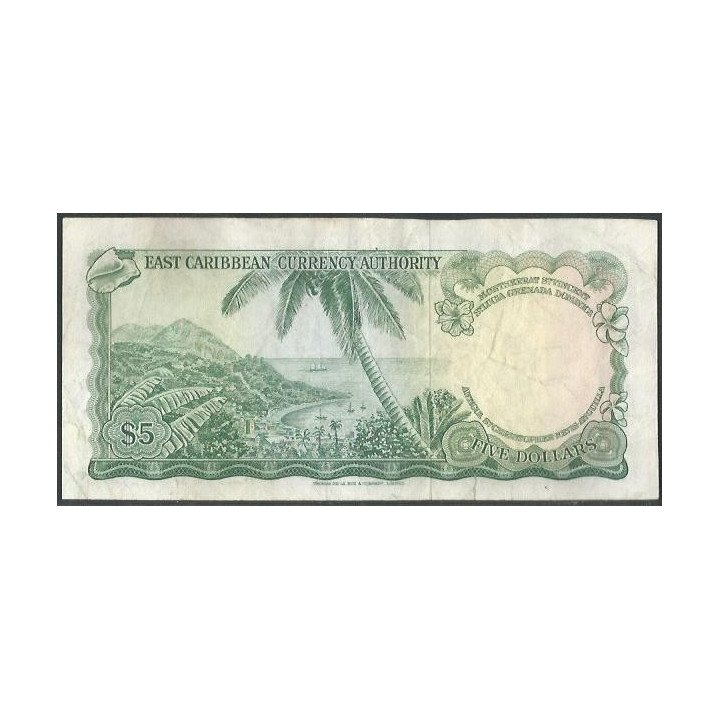 Estados del Caribe Oriental 5 Dollars ND1965 Firma 10 P14h reverso