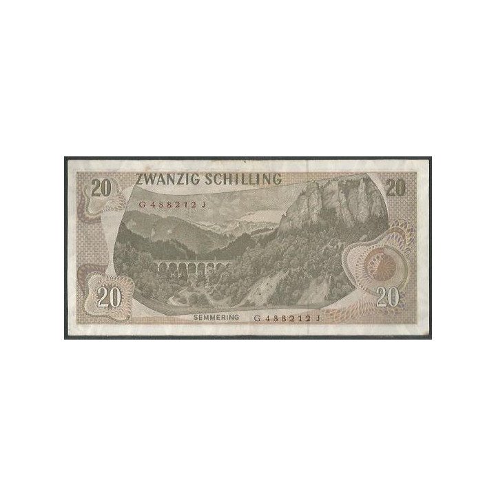Austria 20 Schilling 2 Jul 1967 P142a reverso