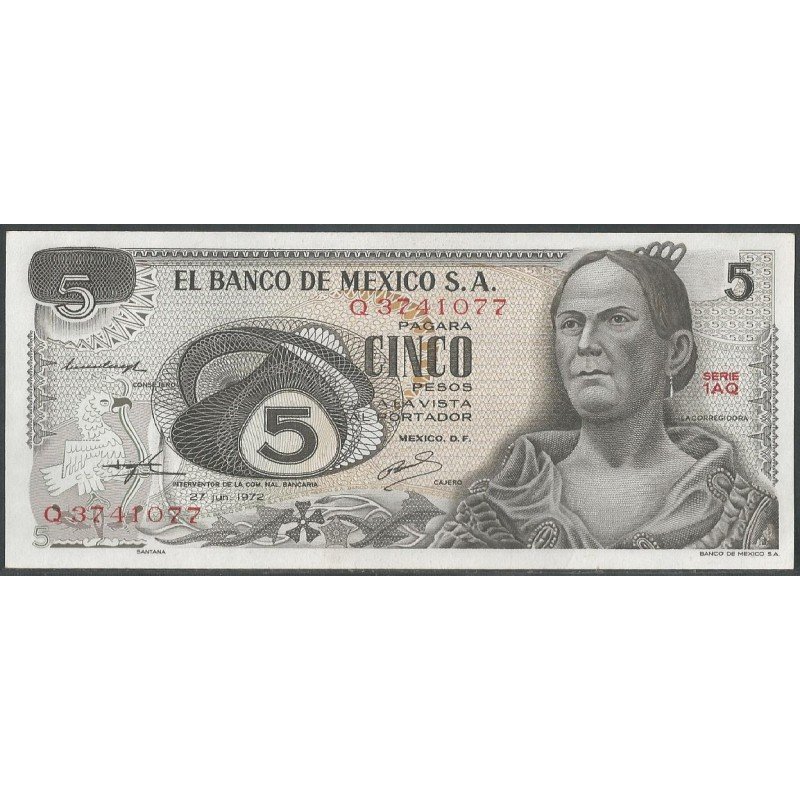 Mexico, 5 Pesos 27 Jun 1972 Serie 1AQ P62c